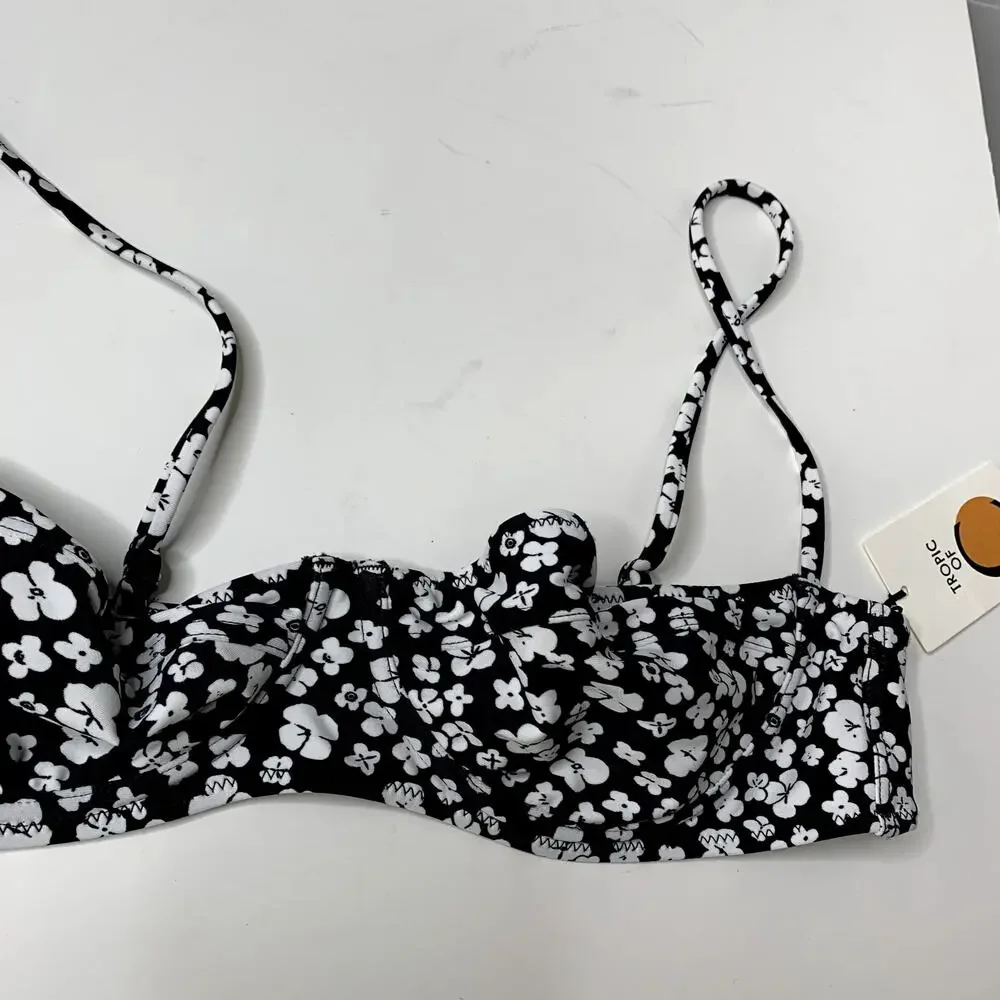Tropic of C Coco Bikini Top Flora Floral Womens New Large Black White